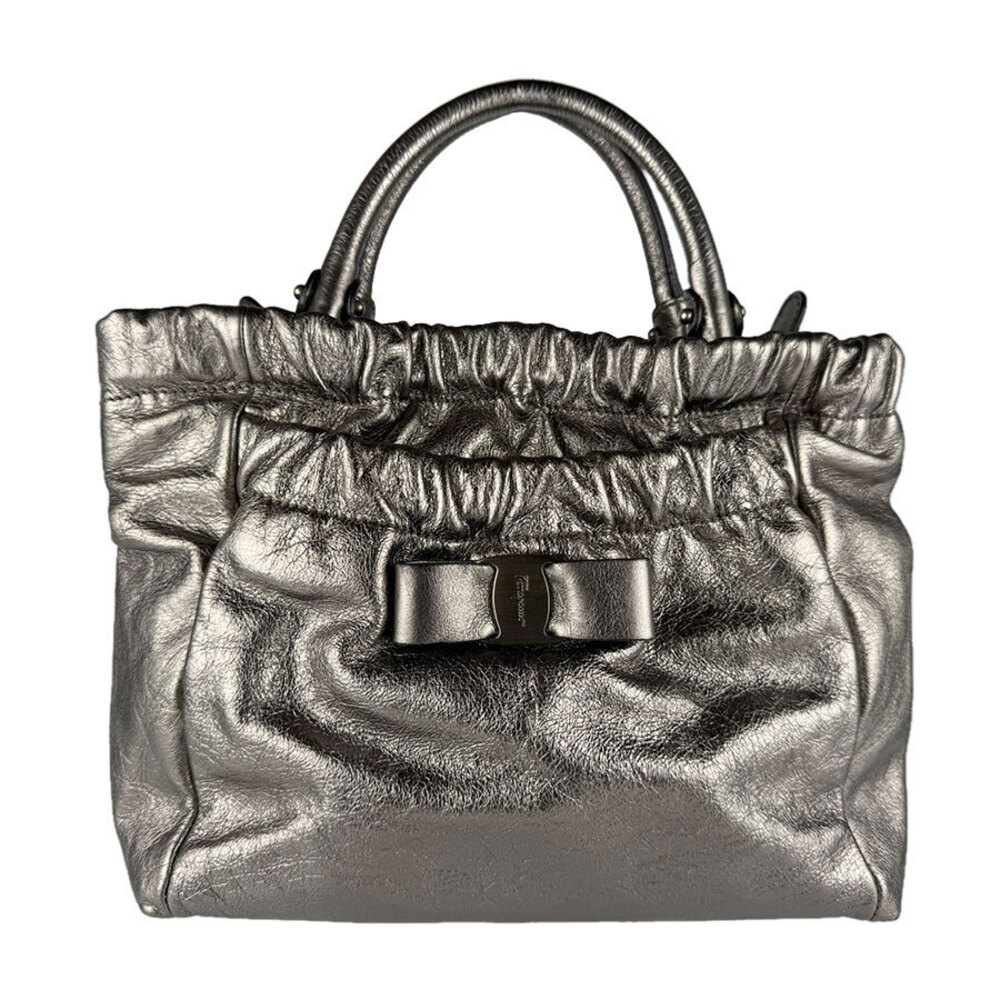 Salvatore Ferragamo 2way Shoulder Bag Vara ribbon leather metallic Khaki Green